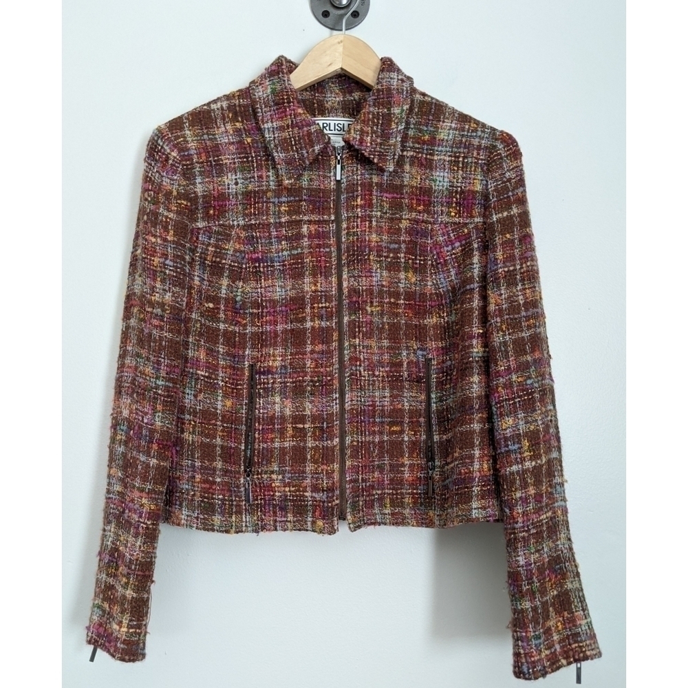 Vintage Carlisle Wool Tweed Zip Up Blazer Size 10